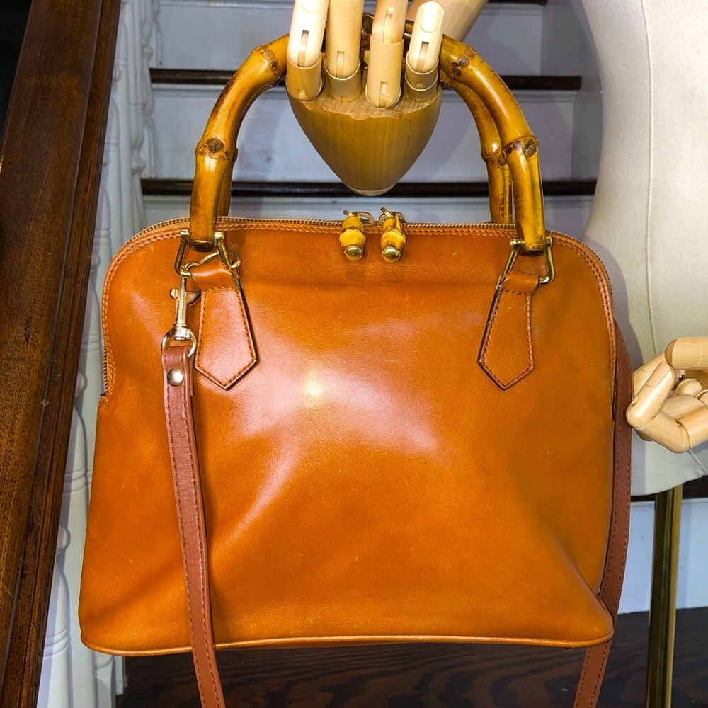 GUCCI Bamboo Handle Burned Orange Leather Dome Shaped Top Zipper Crossbody Bag - Picture 3 of 16